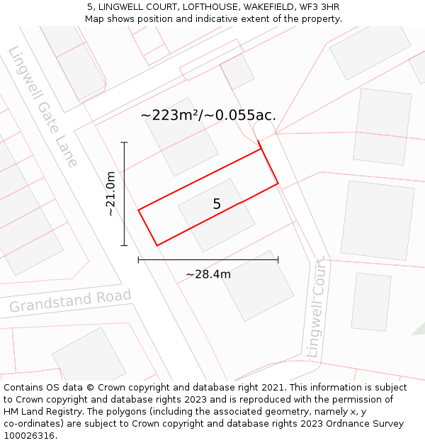 5, LINGWELL COURT, LOFTHOUSE, WAKEFIELD, WF3 3HR: Plot and title map