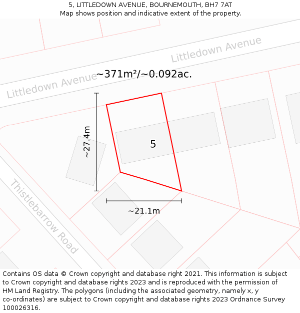 5, LITTLEDOWN AVENUE, BOURNEMOUTH, BH7 7AT: Plot and title map