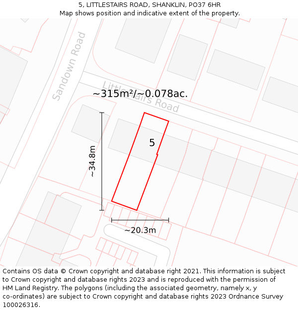 5, LITTLESTAIRS ROAD, SHANKLIN, PO37 6HR: Plot and title map