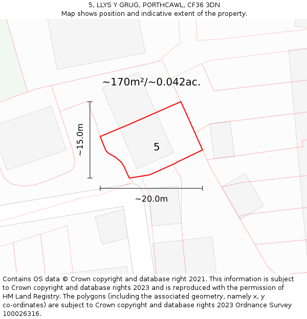 5, LLYS Y GRUG, PORTHCAWL, CF36 3DN: Plot and title map