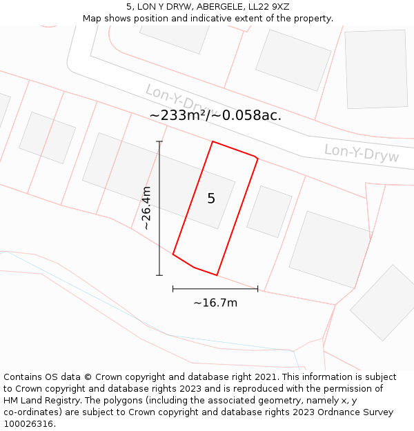 5, LON Y DRYW, ABERGELE, LL22 9XZ: Plot and title map