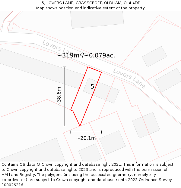 5, LOVERS LANE, GRASSCROFT, OLDHAM, OL4 4DP: Plot and title map