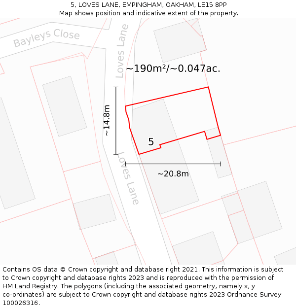 5, LOVES LANE, EMPINGHAM, OAKHAM, LE15 8PP: Plot and title map