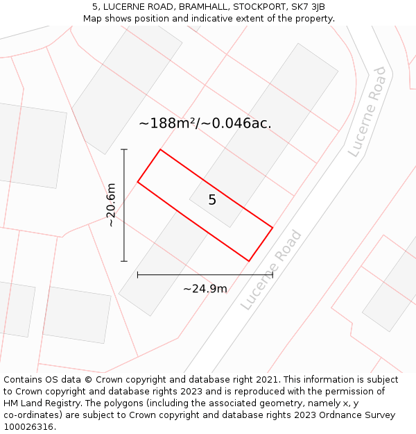 5, LUCERNE ROAD, BRAMHALL, STOCKPORT, SK7 3JB: Plot and title map