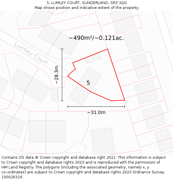 5, LUMLEY COURT, SUNDERLAND, SR3 3QG: Plot and title map