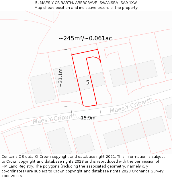 5, MAES Y CRIBARTH, ABERCRAVE, SWANSEA, SA9 1XW: Plot and title map