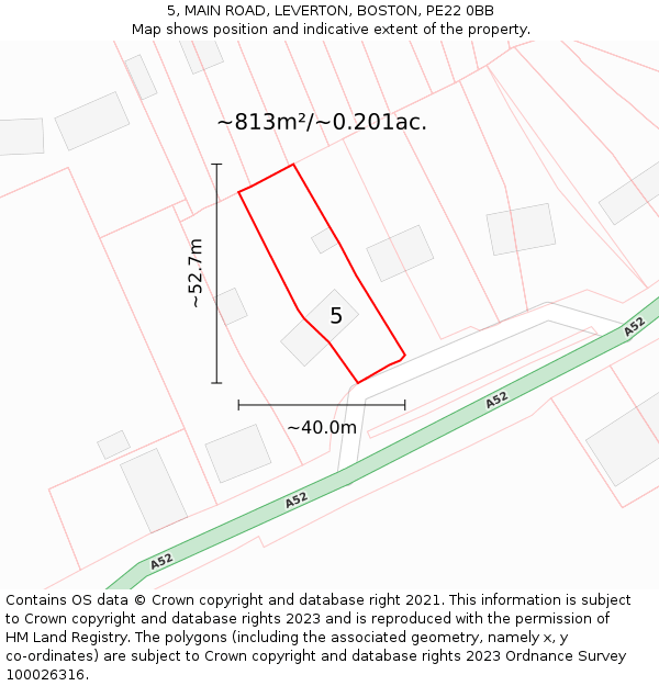 5, MAIN ROAD, LEVERTON, BOSTON, PE22 0BB: Plot and title map