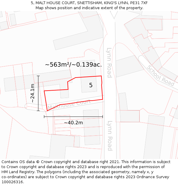 5, MALT HOUSE COURT, SNETTISHAM, KING'S LYNN, PE31 7XF: Plot and title map