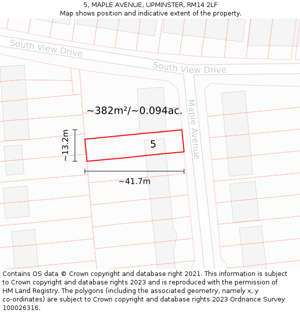 5, MAPLE AVENUE, UPMINSTER, RM14 2LF: Plot and title map