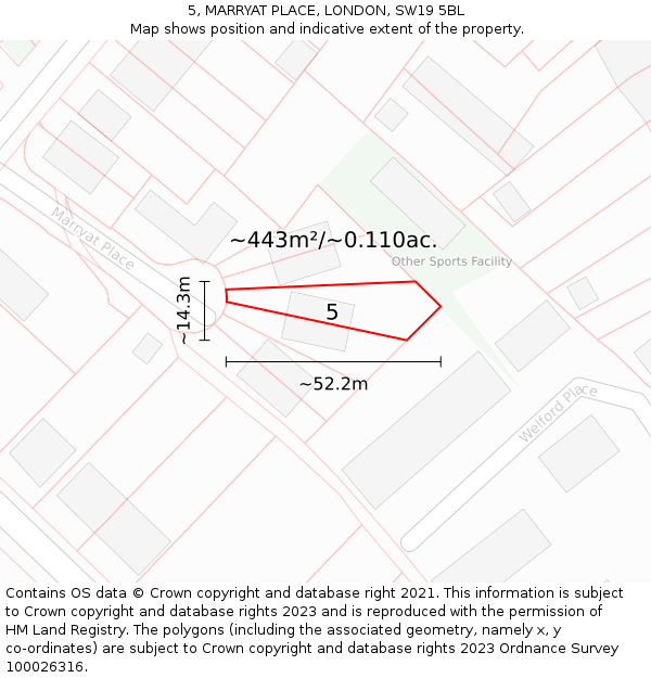 5, MARRYAT PLACE, LONDON, SW19 5BL: Plot and title map