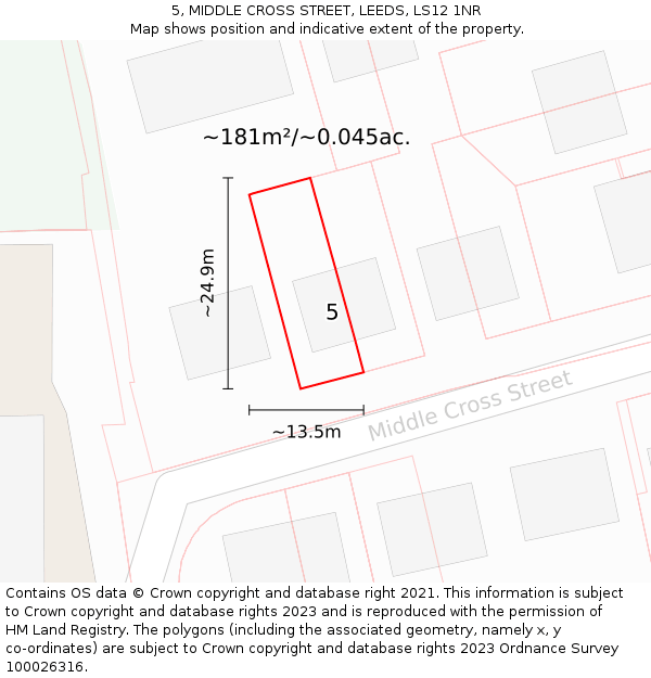 5, MIDDLE CROSS STREET, LEEDS, LS12 1NR: Plot and title map