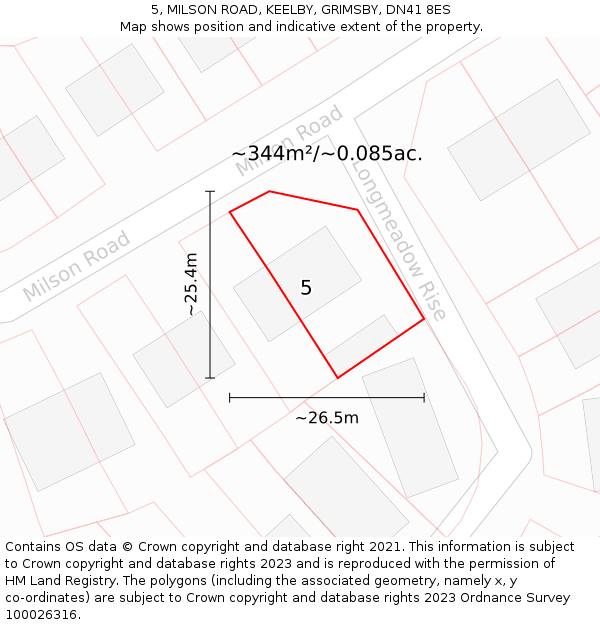 5, MILSON ROAD, KEELBY, GRIMSBY, DN41 8ES: Plot and title map