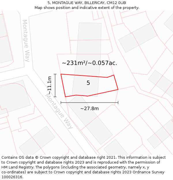 5, MONTAGUE WAY, BILLERICAY, CM12 0UB: Plot and title map