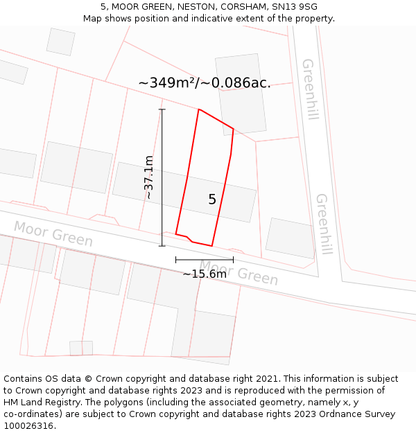 5, MOOR GREEN, NESTON, CORSHAM, SN13 9SG: Plot and title map