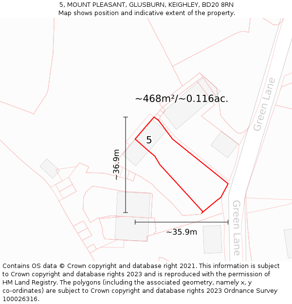 5, MOUNT PLEASANT, GLUSBURN, KEIGHLEY, BD20 8RN: Plot and title map