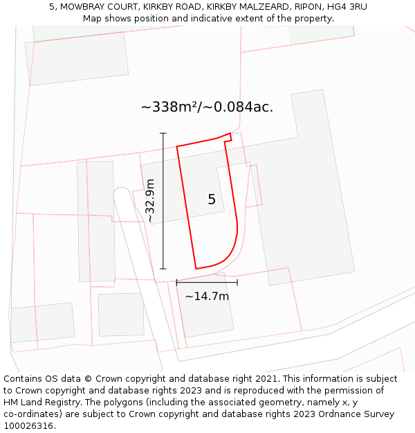 5, MOWBRAY COURT, KIRKBY ROAD, KIRKBY MALZEARD, RIPON, HG4 3RU: Plot and title map