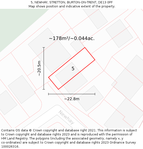 5, NEWHAY, STRETTON, BURTON-ON-TRENT, DE13 0PF: Plot and title map