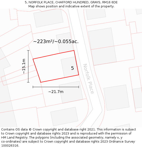 5, NORFOLK PLACE, CHAFFORD HUNDRED, GRAYS, RM16 6DE: Plot and title map