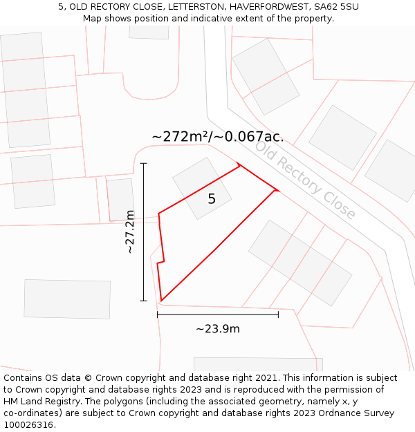 5, OLD RECTORY CLOSE, LETTERSTON, HAVERFORDWEST, SA62 5SU: Plot and title map