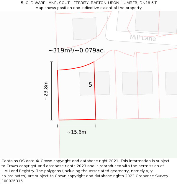 5, OLD WARP LANE, SOUTH FERRIBY, BARTON-UPON-HUMBER, DN18 6JT: Plot and title map