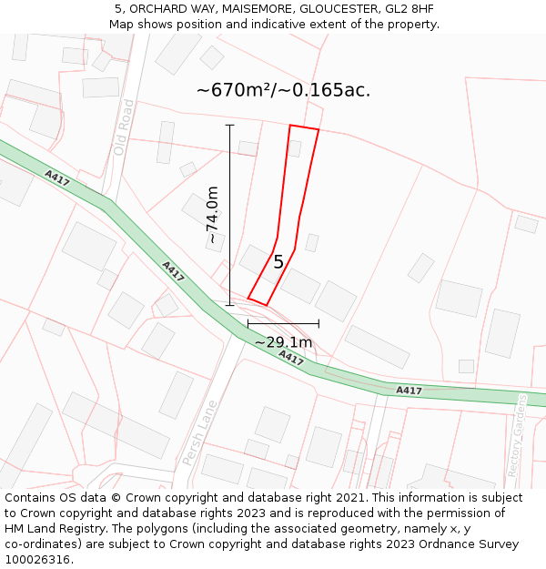 5, ORCHARD WAY, MAISEMORE, GLOUCESTER, GL2 8HF: Plot and title map