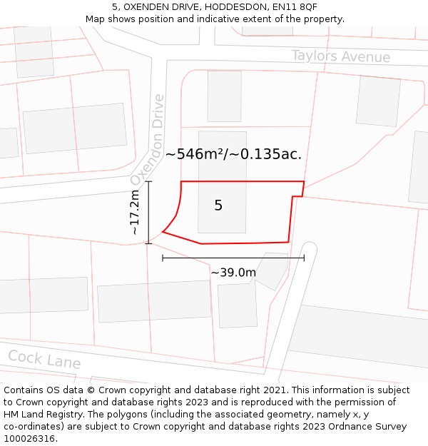 5, OXENDEN DRIVE, HODDESDON, EN11 8QF: Plot and title map