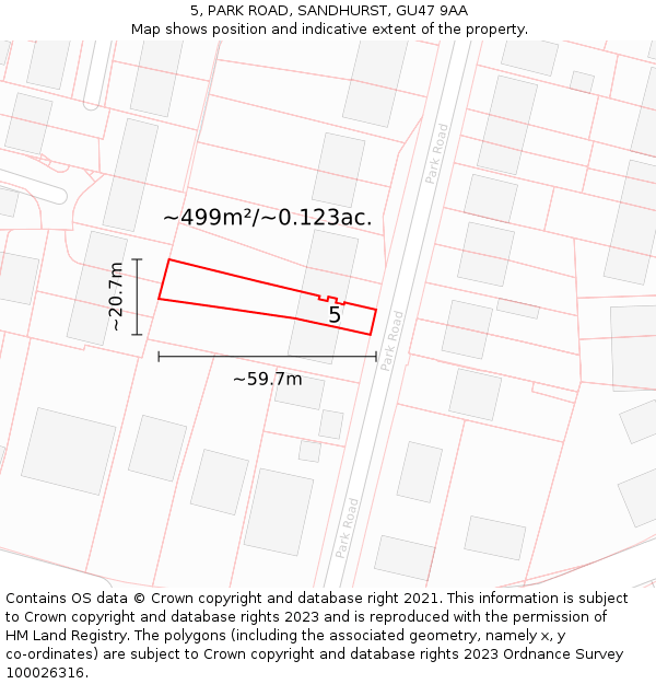 5, PARK ROAD, SANDHURST, GU47 9AA: Plot and title map