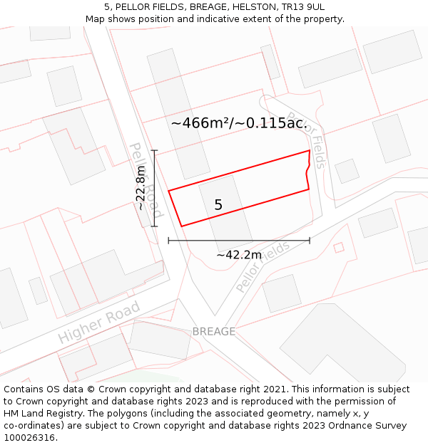 5, PELLOR FIELDS, BREAGE, HELSTON, TR13 9UL: Plot and title map