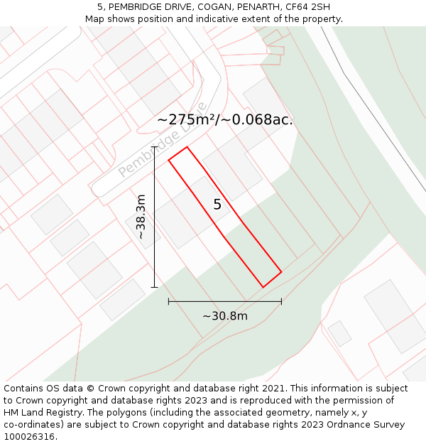 5, PEMBRIDGE DRIVE, COGAN, PENARTH, CF64 2SH: Plot and title map