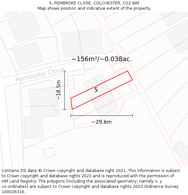 5, PEMBROKE CLOSE, COLCHESTER, CO2 8AF: Plot and title map