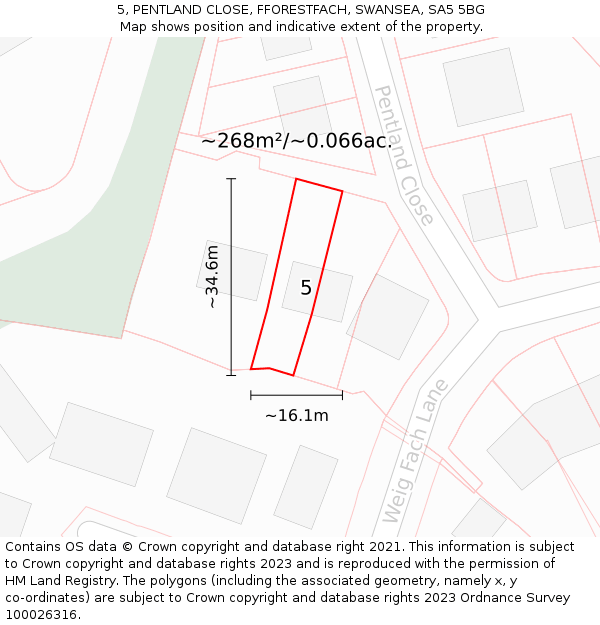 5, PENTLAND CLOSE, FFORESTFACH, SWANSEA, SA5 5BG: Plot and title map