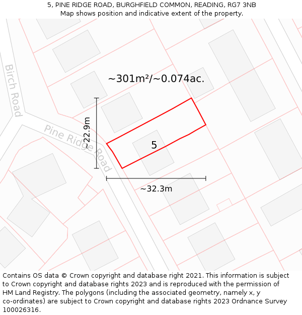 5, PINE RIDGE ROAD, BURGHFIELD COMMON, READING, RG7 3NB: Plot and title map