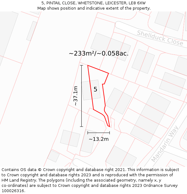 5, PINTAIL CLOSE, WHETSTONE, LEICESTER, LE8 6XW: Plot and title map