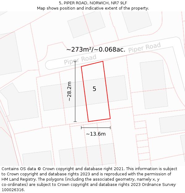 5, PIPER ROAD, NORWICH, NR7 9LF: Plot and title map