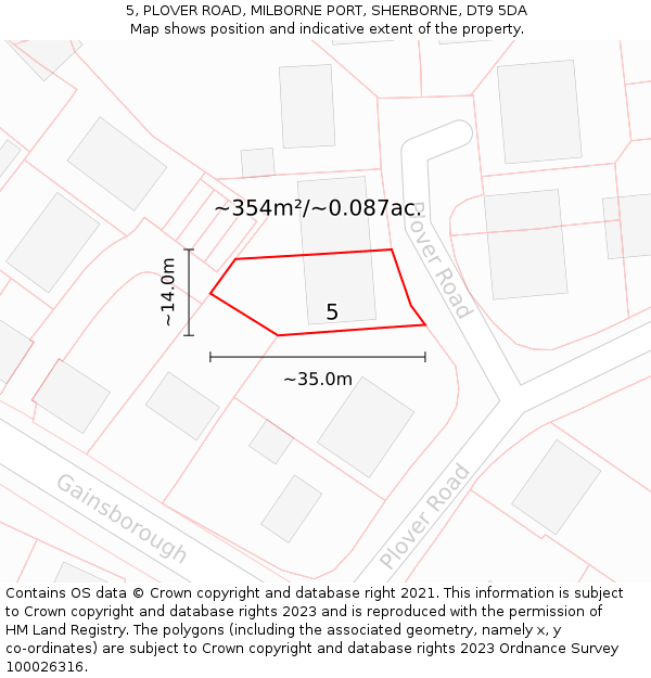 5, PLOVER ROAD, MILBORNE PORT, SHERBORNE, DT9 5DA: Plot and title map