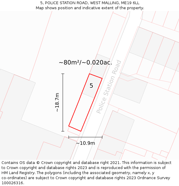 5, POLICE STATION ROAD, WEST MALLING, ME19 6LL: Plot and title map