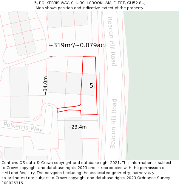 5, POLKERRIS WAY, CHURCH CROOKHAM, FLEET, GU52 8UJ: Plot and title map