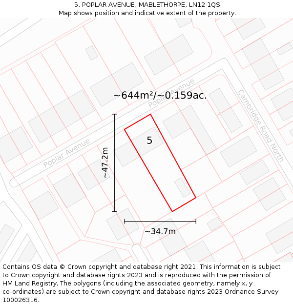 5, POPLAR AVENUE, MABLETHORPE, LN12 1QS: Plot and title map