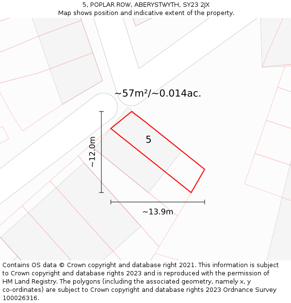 5, POPLAR ROW, ABERYSTWYTH, SY23 2JX: Plot and title map