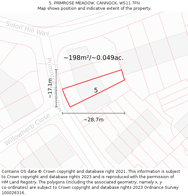 5, PRIMROSE MEADOW, CANNOCK, WS11 7FN: Plot and title map