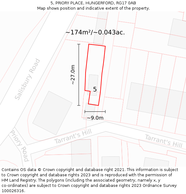 5, PRIORY PLACE, HUNGERFORD, RG17 0AB: Plot and title map