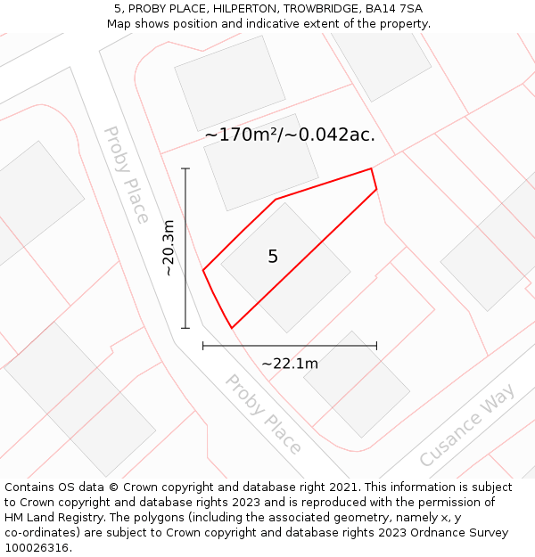 5, PROBY PLACE, HILPERTON, TROWBRIDGE, BA14 7SA: Plot and title map