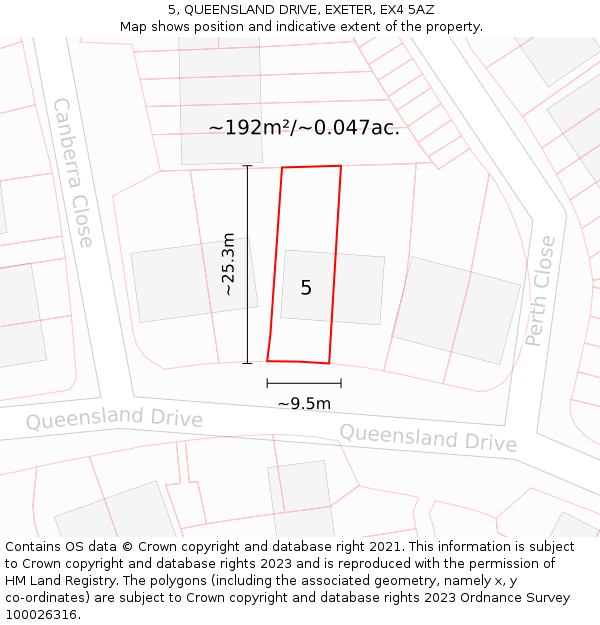 5, QUEENSLAND DRIVE, EXETER, EX4 5AZ: Plot and title map