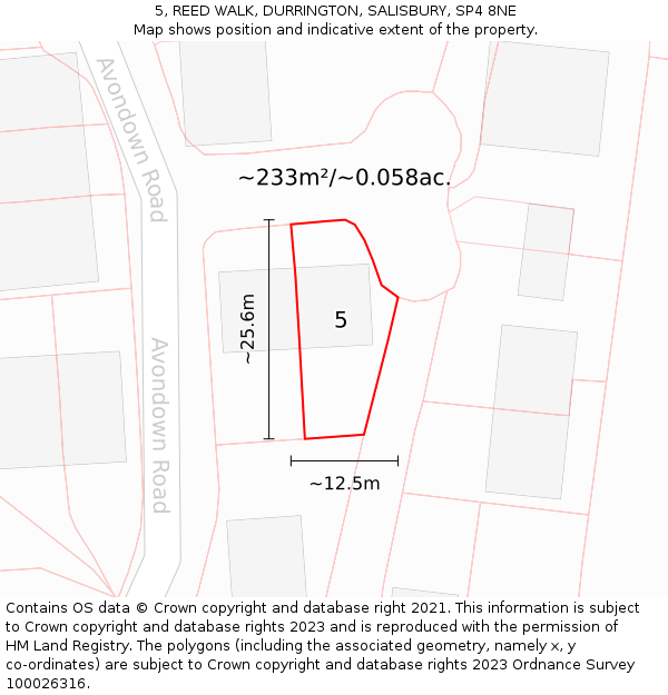 5, REED WALK, DURRINGTON, SALISBURY, SP4 8NE: Plot and title map