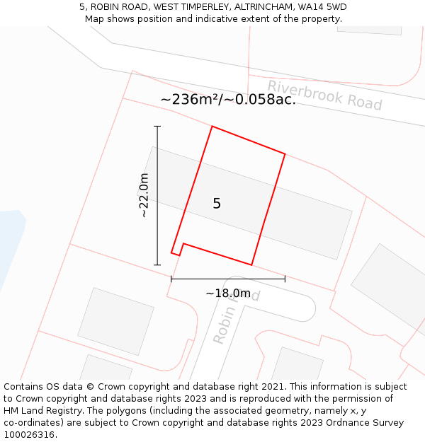 5, ROBIN ROAD, WEST TIMPERLEY, ALTRINCHAM, WA14 5WD: Plot and title map