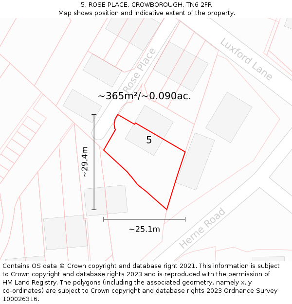 5, ROSE PLACE, CROWBOROUGH, TN6 2FR: Plot and title map