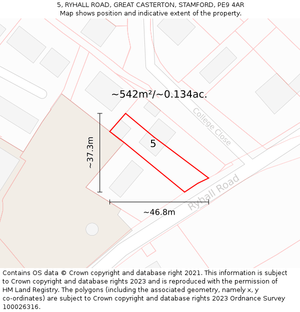 5, RYHALL ROAD, GREAT CASTERTON, STAMFORD, PE9 4AR: Plot and title map