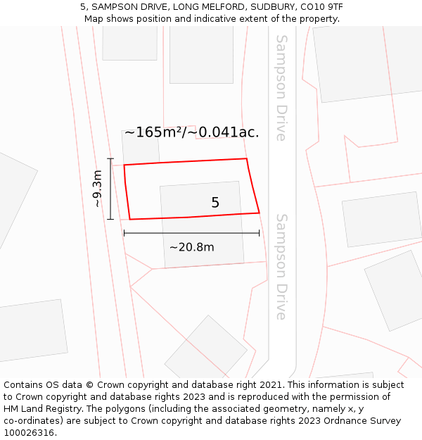 5, SAMPSON DRIVE, LONG MELFORD, SUDBURY, CO10 9TF: Plot and title map