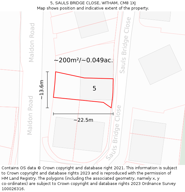 5, SAULS BRIDGE CLOSE, WITHAM, CM8 1XJ: Plot and title map