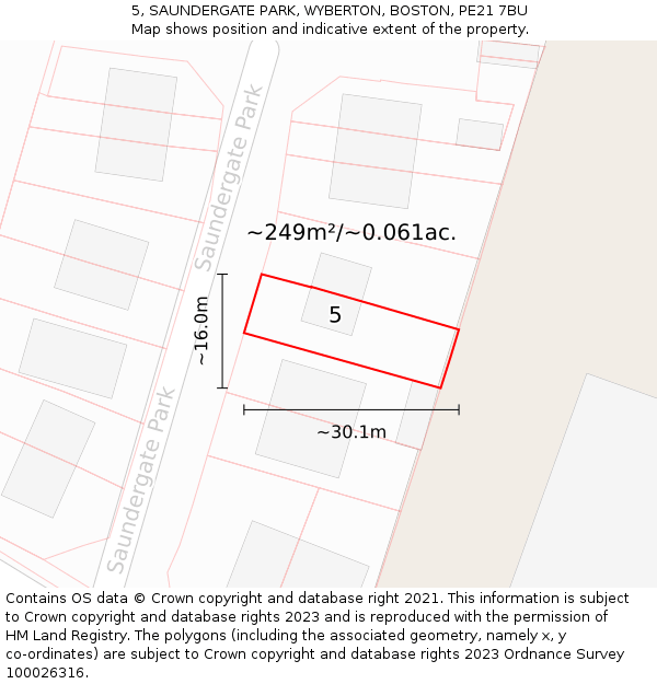 5, SAUNDERGATE PARK, WYBERTON, BOSTON, PE21 7BU: Plot and title map